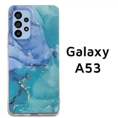 Galaxy A53 5G ケース カバー クリア 青緑 マーブル
