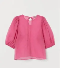 エイチアンドエムH&M ボリュームスリーブシースルーブラウス ピンクトップス