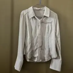 ベージュ ストライプ 長袖シャツ Sサイズ