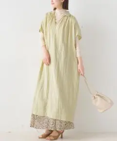 OMNES ダブルガーゼワンピース　半袖シャツワンピース