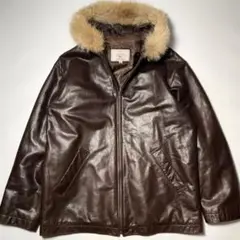 【牛革】AVIREX レザージャケット フーディー XL コート リアルファー