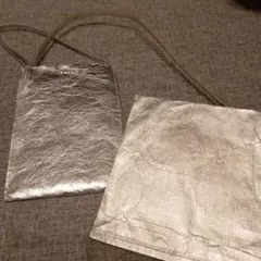 SHIRO シルバーミニショルダーバッグ＆ショッパー袋小