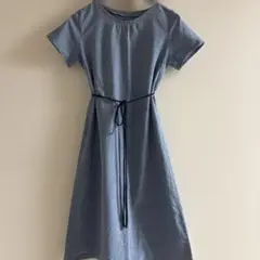 Sサイズ ハンドメイド 水色 半袖 ワンピース ウエストリボン付き