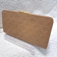 【極美品】デイリー ラシット レザーエンボス長財布 がま口 ベージュ