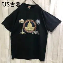 US古着Tシャツ黒　アメリカ　スーベニアTシャツ　ワシントンD.C. 都市　建物