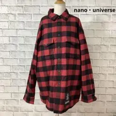 nano・universe チェック柄 ダウンシャツジャケット L レッド