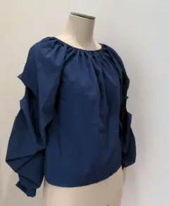 韓国服 【タグ付き未使用品】 タック ブラウス ブルー 春夏 トップス