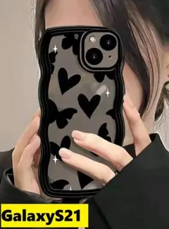 GalaxyS21★ウェーブ なみなみ　ハート&蝶々 Galaxyケース