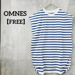 OMNES 【FREE】白 青 ボーダー フレンチスリーブ プルオーバー