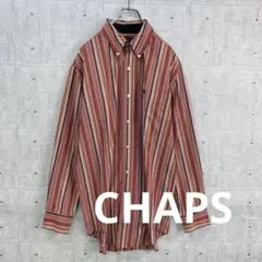 t0119 US古着 CHAPS チャップス 長袖 シャツ 赤 ストライプ S