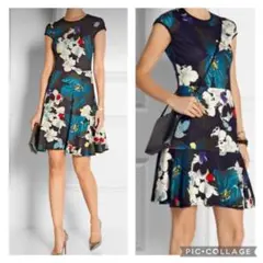 Erdem ブラックl、フローラル、膝丈ドレスUK 12、JPサイズ11/13