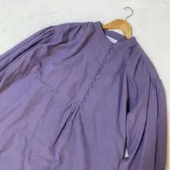 チャオパニックティピー　バンドカラー　ギャザー　シャツ　パープル
