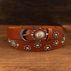 ベルト ウエスタンベルト カジュアル アメカジ ブラウン スタッズ 上品 存在感