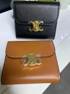 美品✨ CELINE セリーヌ レザー 三つ折り財布 ブラック×ブラウン