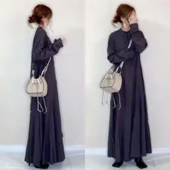 ブラックフレアワンピース　シャツワンピース　黒