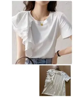 ◆新品◆アシンメトリー ラッフルTシャツ ストレッチS