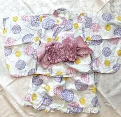 【美品⭐︎】アジサイ柄浴衣 95cmリボン帯付き