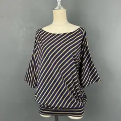 日本製 Aquascutum 五分袖 ドルマンスリーブカットソー ストライプ