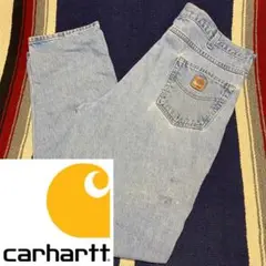 90s 古着 カーハート メキシコ製 デニム ロゴタグ 革タグ バギーパンツ