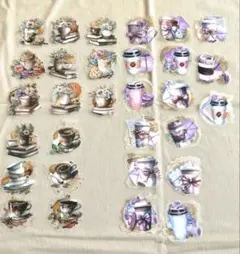 シール ステッカー コーヒー柄　コラージュ素材①