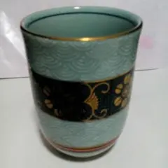 美術　九谷焼　湯呑　青波