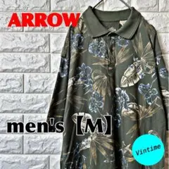 AM21【ARROW】プリントデザイン ポロシャツ【メンズM】グリーン