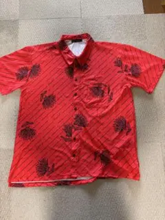 LIVING HULA メンズ　半袖アロハシャツ 赤　XXL ポリエステル製