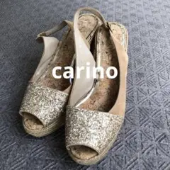 美品【 carino 】バックストラップ ジュート ウェッジサンダル　ゴールド