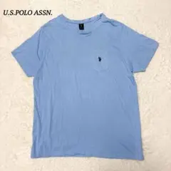 【ユーエスポロアッスン】Tシャツ XL メンズ 薄手 ライトブルー 刺繍ロゴ