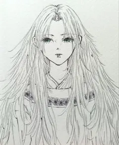 手描きイラスト　角　オリジナル　モノクロ