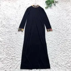 極美品 レオナール ロングワンピース カンカン 花柄 トリム ストーン ブラック