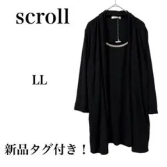 【スクロール】新品 トップス アンサンブル 重ね着風 チュニック XL ブラック