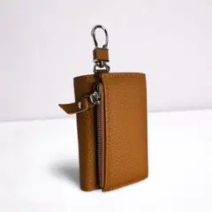 【新品】レザー調 多機能キーケース＆ミニ財布（キャメル）