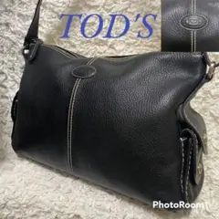 TOD'S ショルダー ハンドバッグ レザー 黒 肩掛け サイドポーチ付き