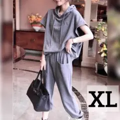 【新品】セットアップ　フーディー パンツ セット　ラベンダーグレー　上下　XL