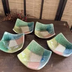 陶器製　カラフル　四角皿 5枚セット