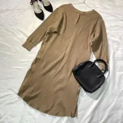 【F・Repit】膝丈 ロング ワンピース ブラウン ワッフル レディース(F)