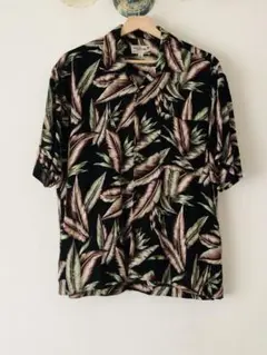 HAWAIIAN SHIRTS アロハシャツ 黒 L レーヨン 美品