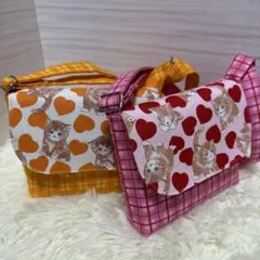 G1】キッズお揃いポシェット‹女児用2個set›‹蓋タイプ›‹ピンク&オレンジ›