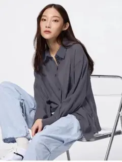 GU シアーオーバーサイズシャツ ダークグレー Mサイズ 新品