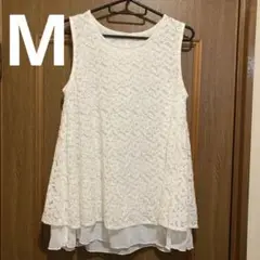 ホワイト レース ノースリーブ トップス M