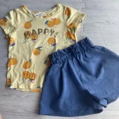 H&M オレンジ柄 Tシャツ110cm.とショートパンツ120cmセット