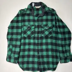 80s L.L.Bean ウールシャツ　緑×黒