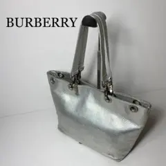 BURBERRY LONDON トートバッグ シルバー レザー チャーム付