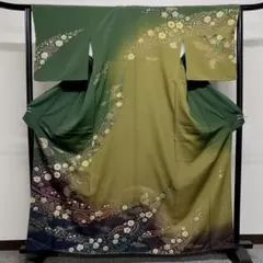 作家もの 吉乃一廉 鶯色のグラデーションに辻ヶ花模様の訪問着 着物