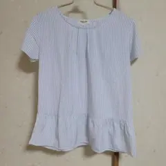 美品【SOUP】ワールド 半袖 ストライプ トップス ブラウス 11号