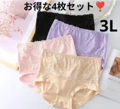 大きいサイズ　 レースショーツ　4枚セット　3L　2XL　4色　ハイウエスト