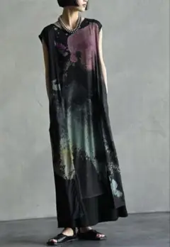 美品 funda mine ARTリラックスワンピース ロングワンピース