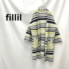 フィリル ▶ ロングニットカーディガン 白 黄 紺 前開き ざっくり編み