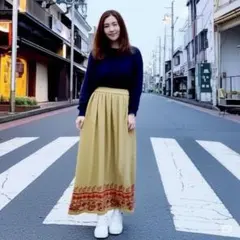 【美品】 Flanie deux　ニットスカート　６３　ベージュ　wheat柄